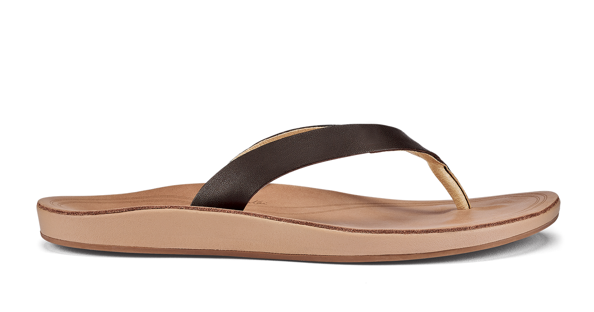 OluKai Nonohe Dark Java Golden Sand Women s Leather Sandals