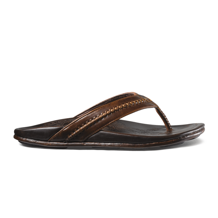 Mea Ola Men's Leather Beach Sandals - Dark Java | OluKai – OluKai