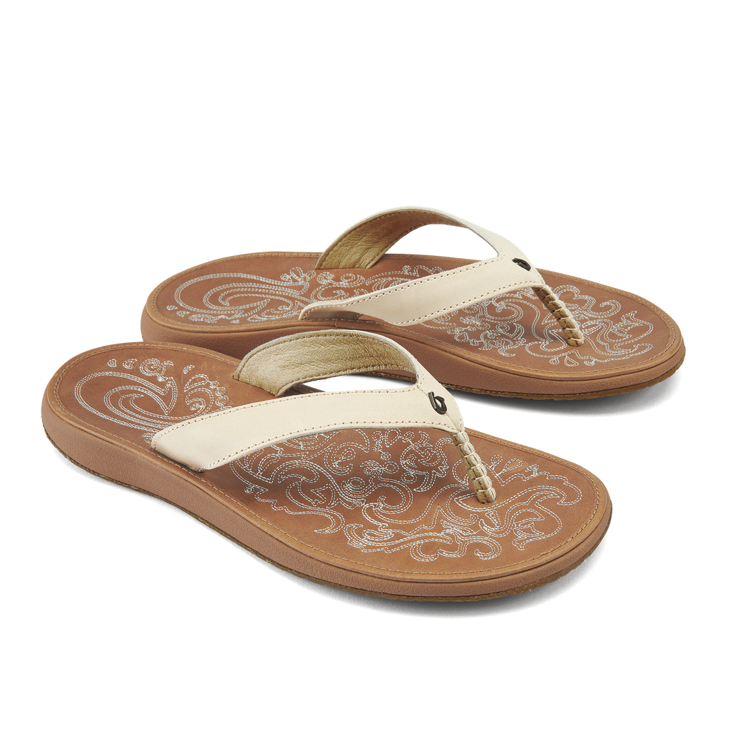 OluKai Paniolo - Tapa / Sahara  Women's Leather Beach Sandals